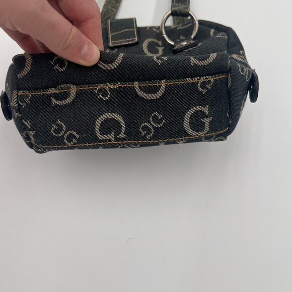 Guess Y2K Vintage Mini Micro Shoulder Monogram Denim Flap Purse Bag Black Gray - Picture 6 of 8